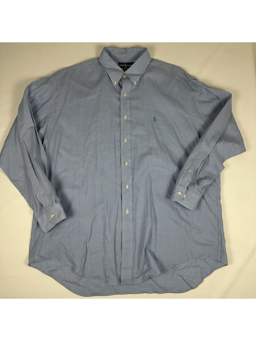 Polo Ralph Lauren Yarmouth Mens 17.5 34/35 Blue Houndstooth Button Down